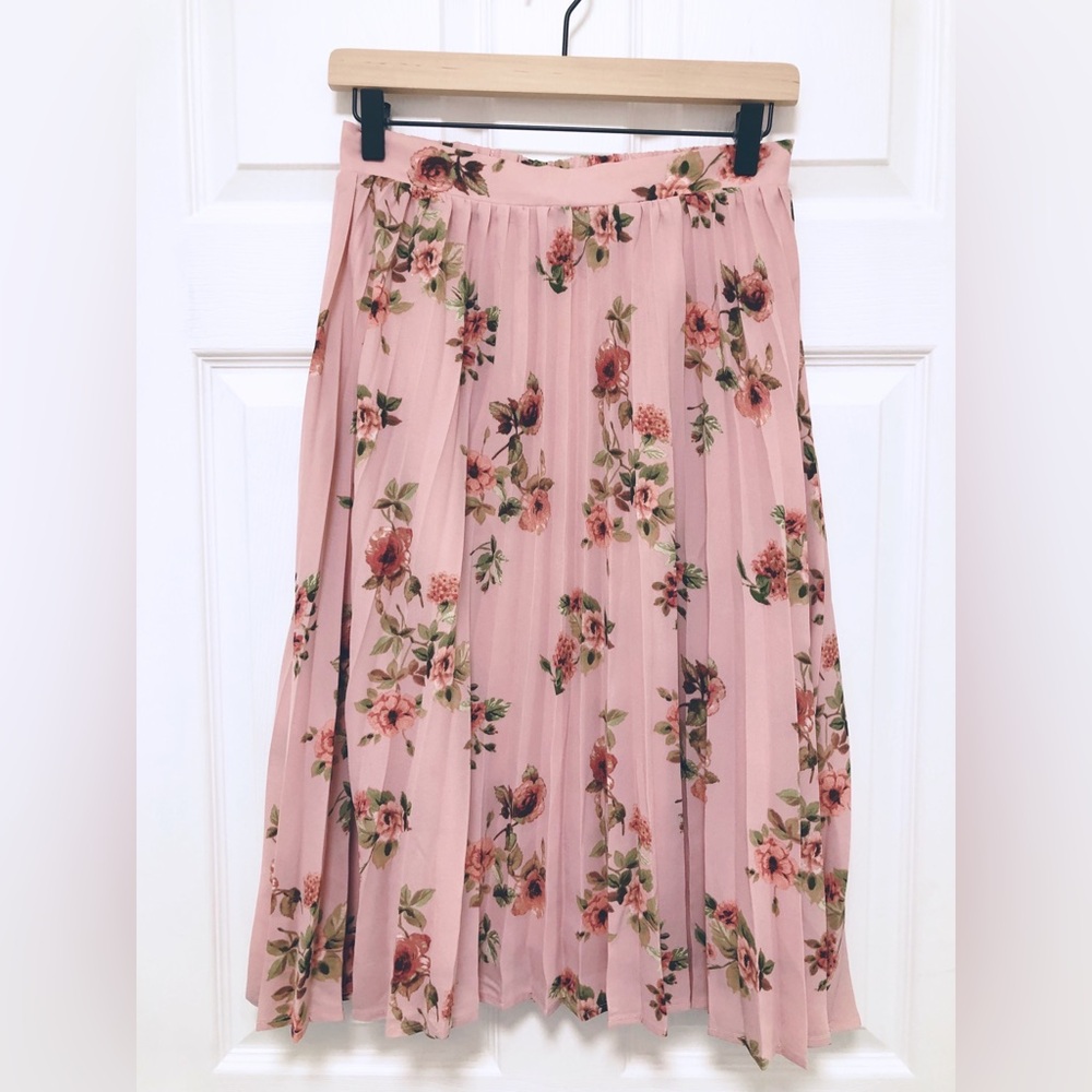 Pink Floral Pleated Skirt Women Size Small
